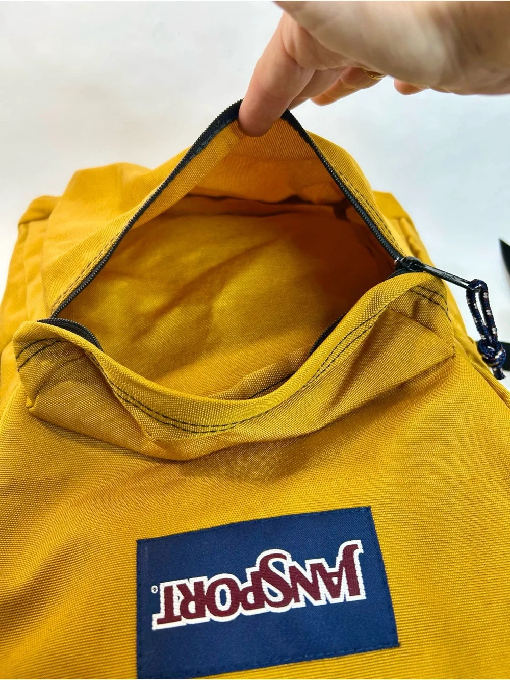 Vintage 90’s Jansport Backpack in a Mustard Rust Yellow 15”Wx19”H Grunge Yellow
